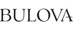 Ein schwarzweißes Logo für Bulova auf weißem Hintergrund.