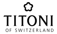 Das Logo von Titoni aus der Schweiz ist schwarz-weiss mit einer Blume.