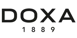 Ein schwarzweißes Logo für Doxa 1889 auf weißem Hintergrund.